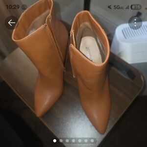 JustFab Cognac Pointed-Toe Ankle Booties